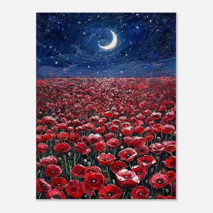 Moonlit Red Poppy Field Impressionist Art Print