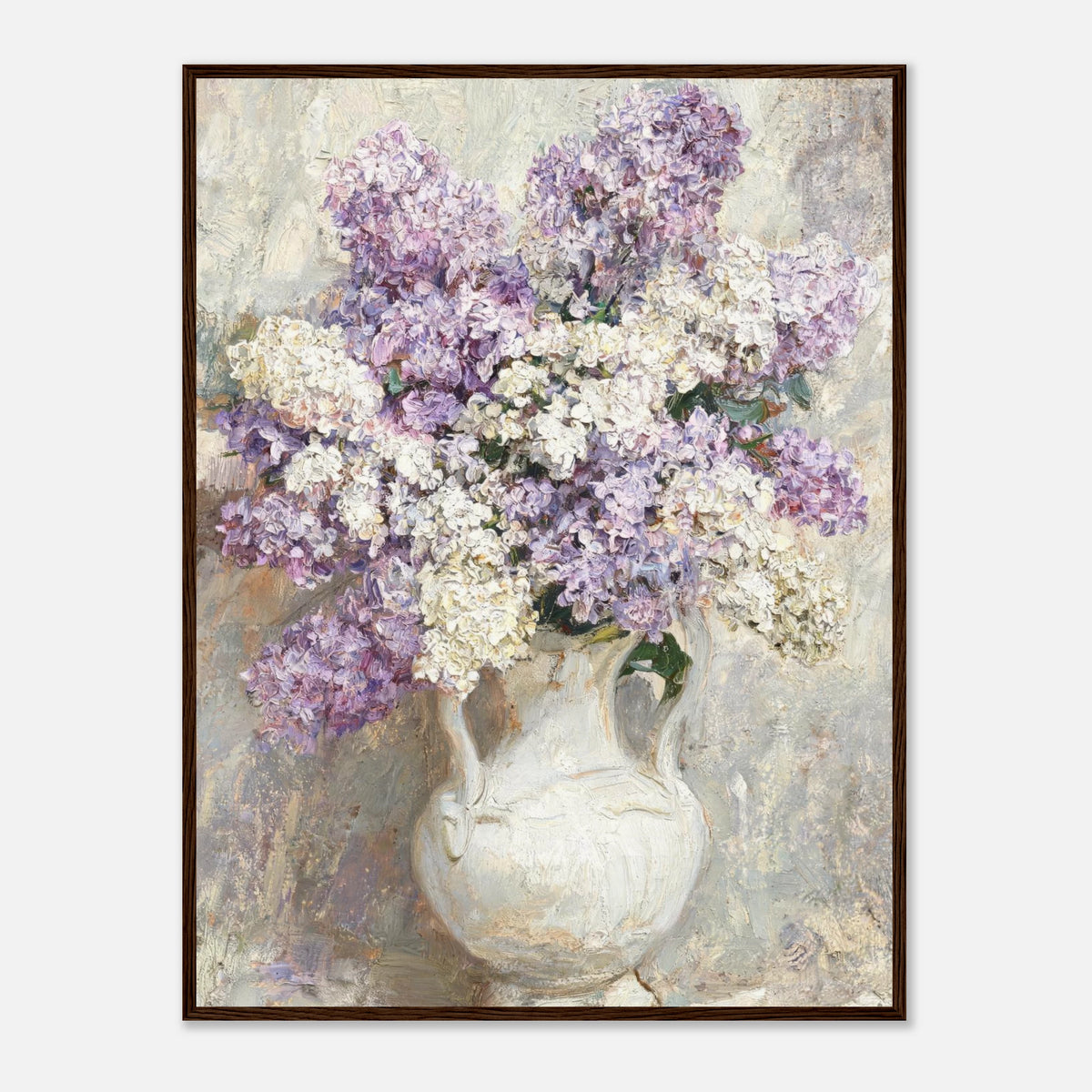 Lilac Blossoms in White Ceramic Vase Impressionist Art Print