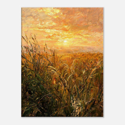 Golden Grass Field at Sunset Impressionist Art Print