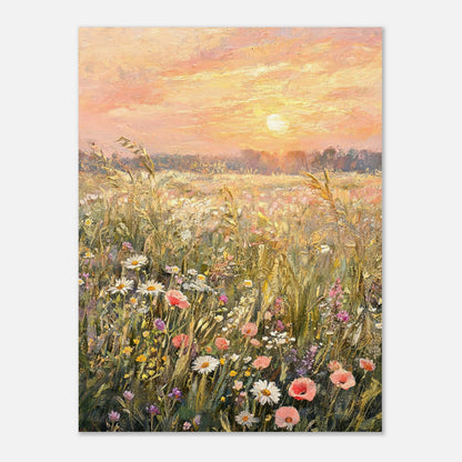 Golden Sunset Meadow & Wildflowers Impressionist Art Print