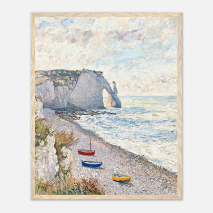 Coastal Cliff & Colorful Boats Impressionist Art Print