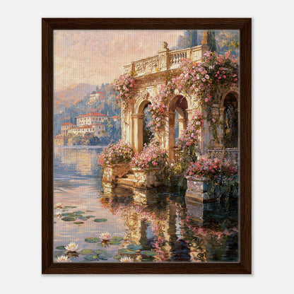 Sunlit Lakeside Villa & Roses Impressionist Art Print