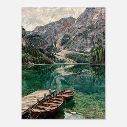 Wooden Boats on Alpine Lake Impressionist Art Print
