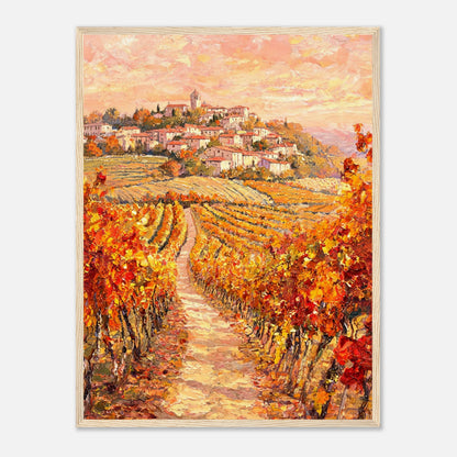 Autumn Vineyard Path Hilltop Village Impressionist Art Print