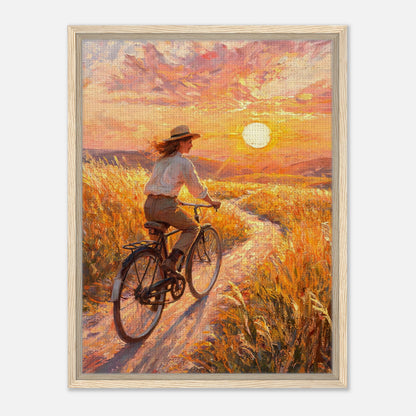 Cycling Through Golden Fields at Sunset Impressionist Art Print