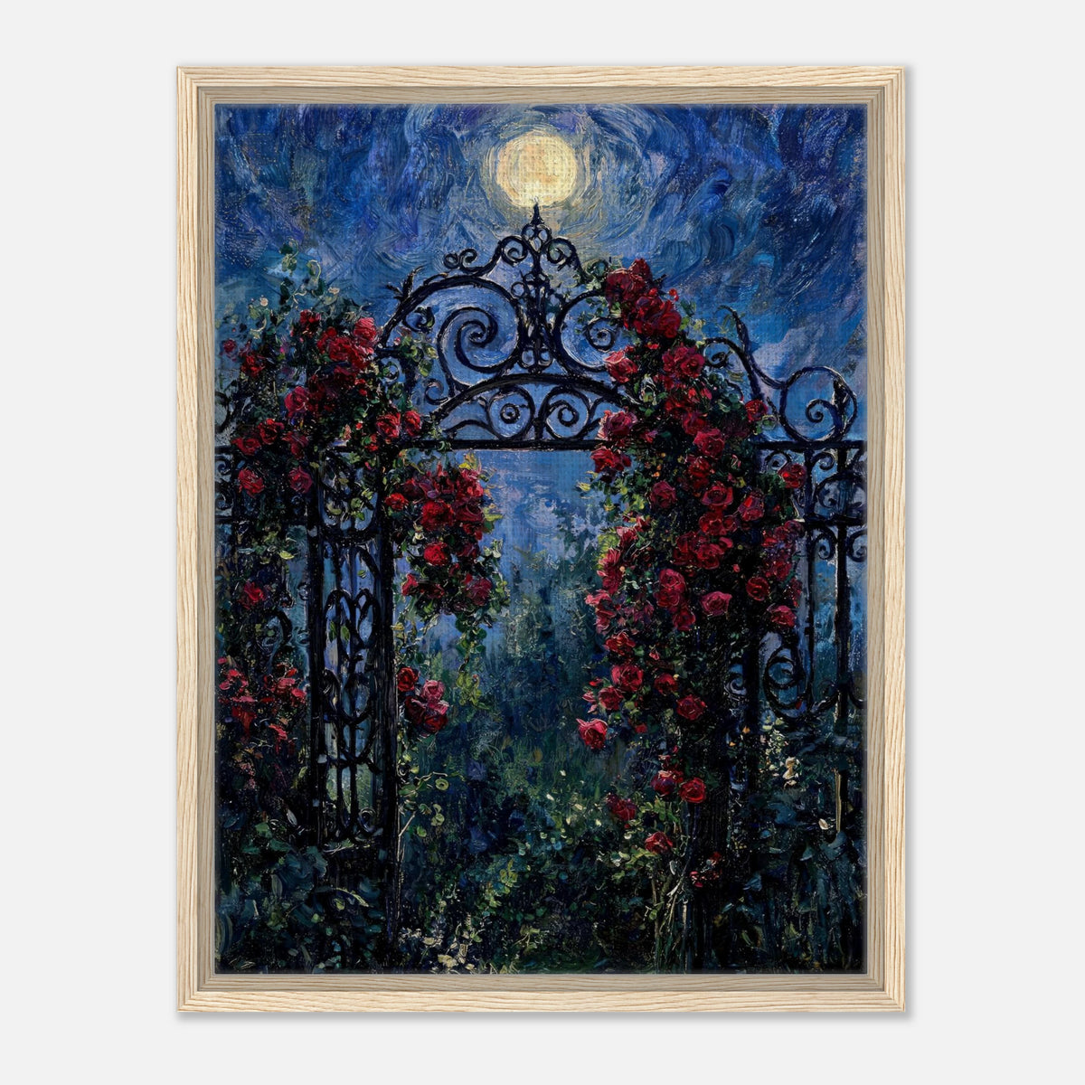 Moonlit Rose Arch Garden Impressionist Art Print