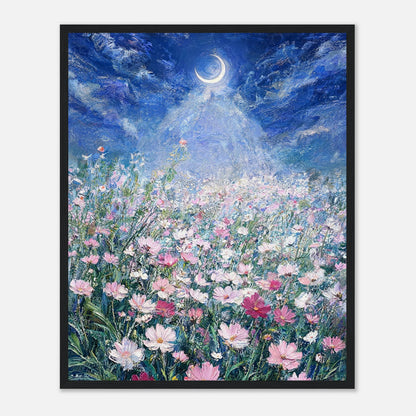 Moonlit Wild Cosmos Field Impressionist Art Print
