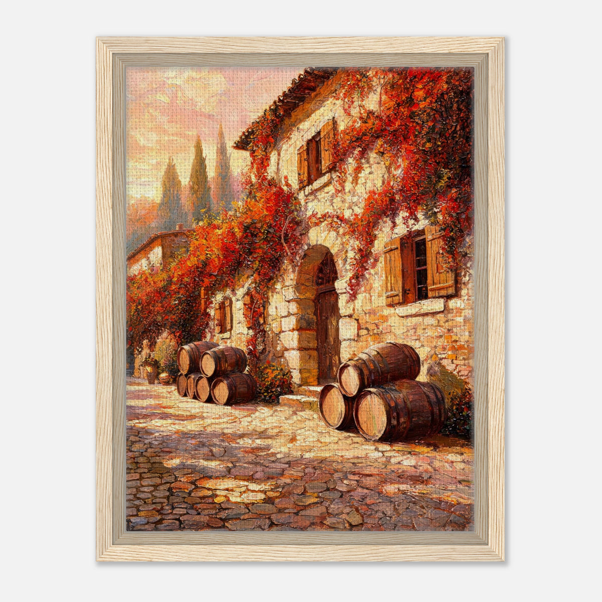 Autumn European Winery Wine Barrels Impressionist Art Print