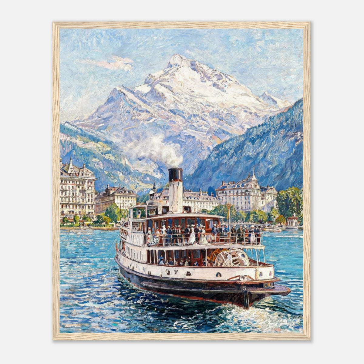 Vintage Steamboat on Alpine Lake Impressionist Art Print