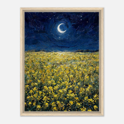 Moonlit Golden Wildflower Field Impressionist Art Print