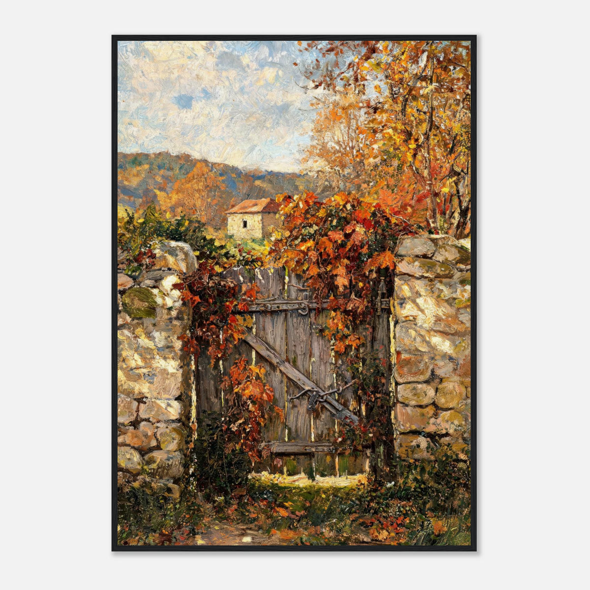 Autumn Garden Gate Cottage Impressionist Art Print