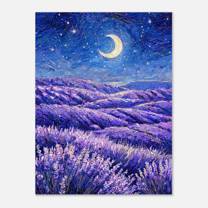 Moonlit Lavender Field at Night Impressionist Art Print