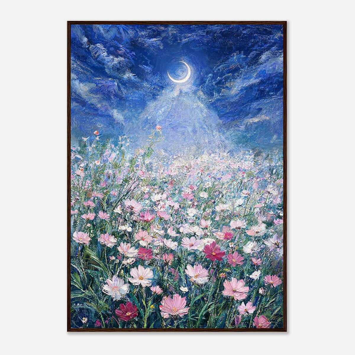 Moonlit Wild Cosmos Field Impressionist Art Print