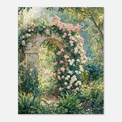 Rose-Covered Stone Arch & Sunlit Garden Impressionist Art Print