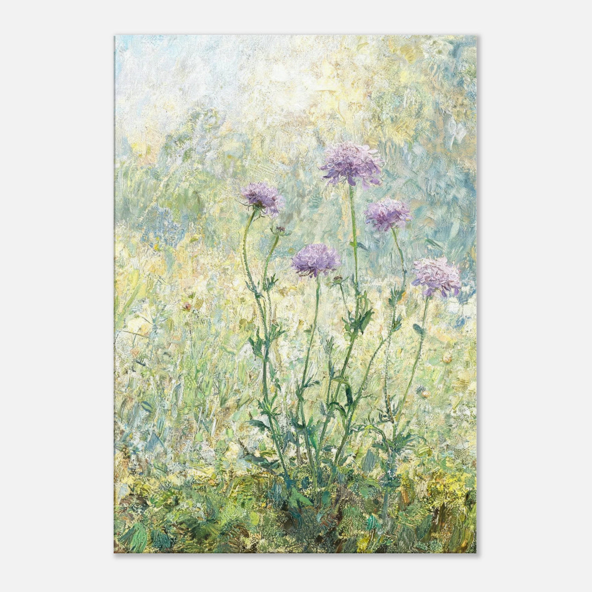 Wild Purple Blossoms in Sunlit Meadow Impressionist Art Print
