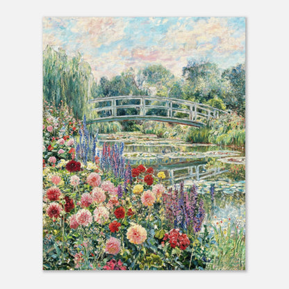 Blooming Summer Garden & Japanese Bridge Impressionist Art Print