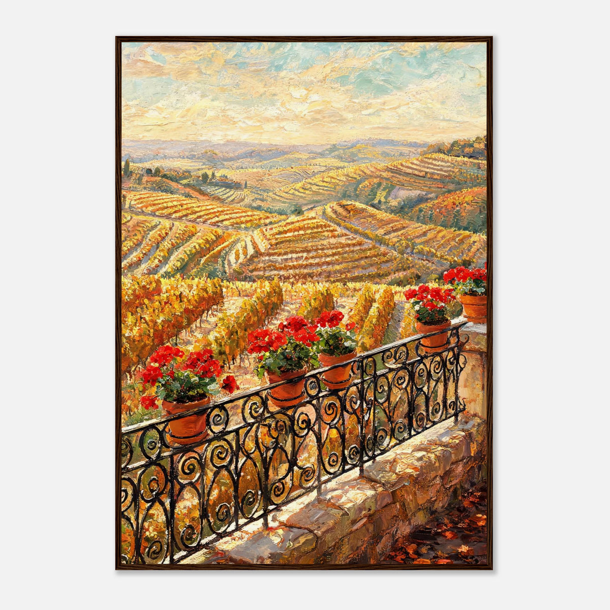 Tuscan Terrace Autumn Vineyard View Impressionist Art Print