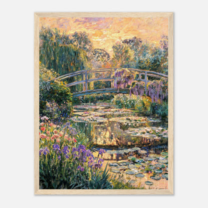 Golden Sunset Japanese Bridge Impressionist Art Print