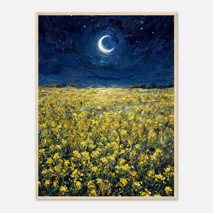 Moonlit Golden Wildflower Field Impressionist Art Print