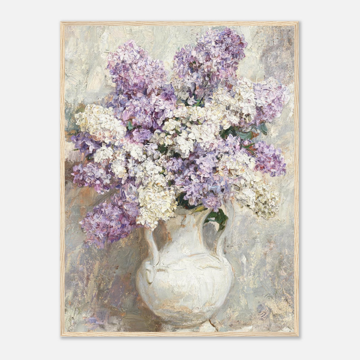 Lilac Blossoms in White Ceramic Vase Impressionist Art Print