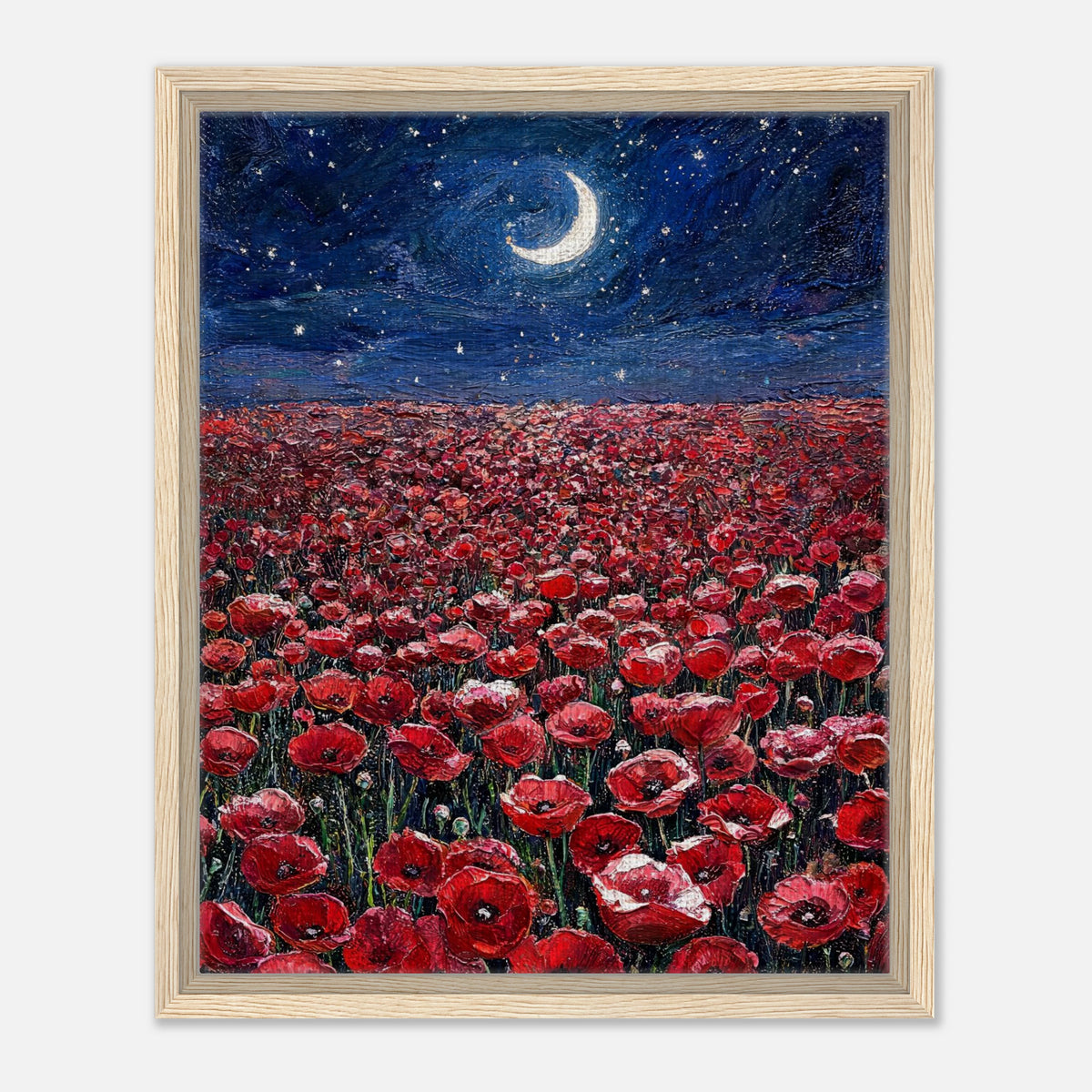 Moonlit Red Poppy Field Impressionist Art Print