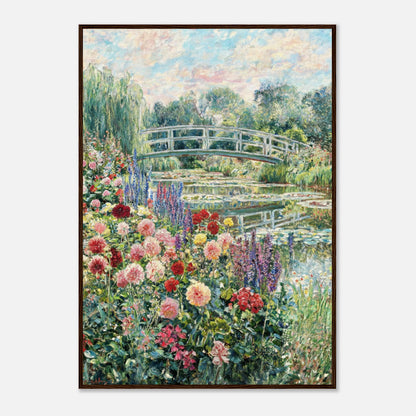 Blooming Summer Garden & Japanese Bridge Impressionist Art Print