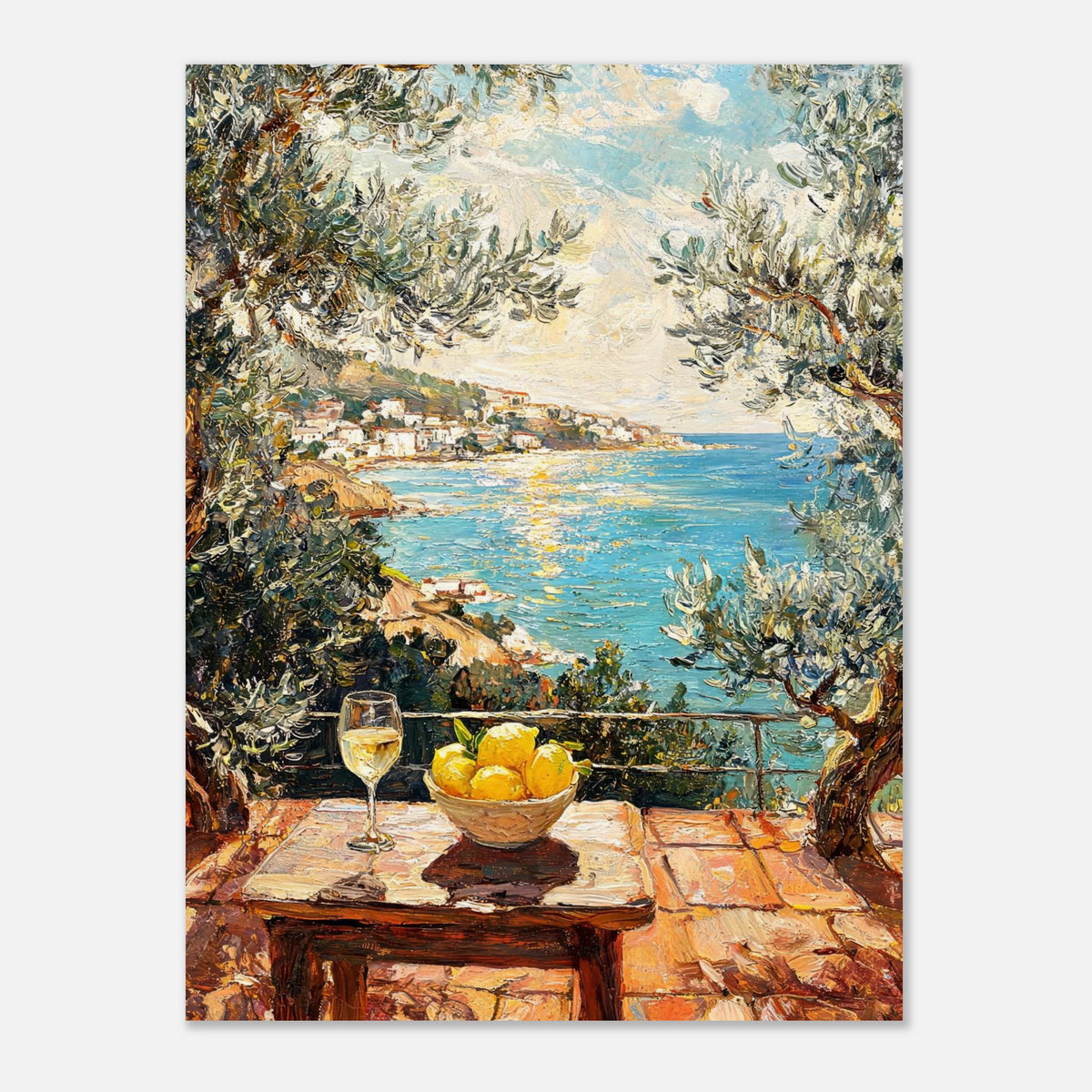 Mediterranean Terrace Lemons Sea View Impressionist Art Print