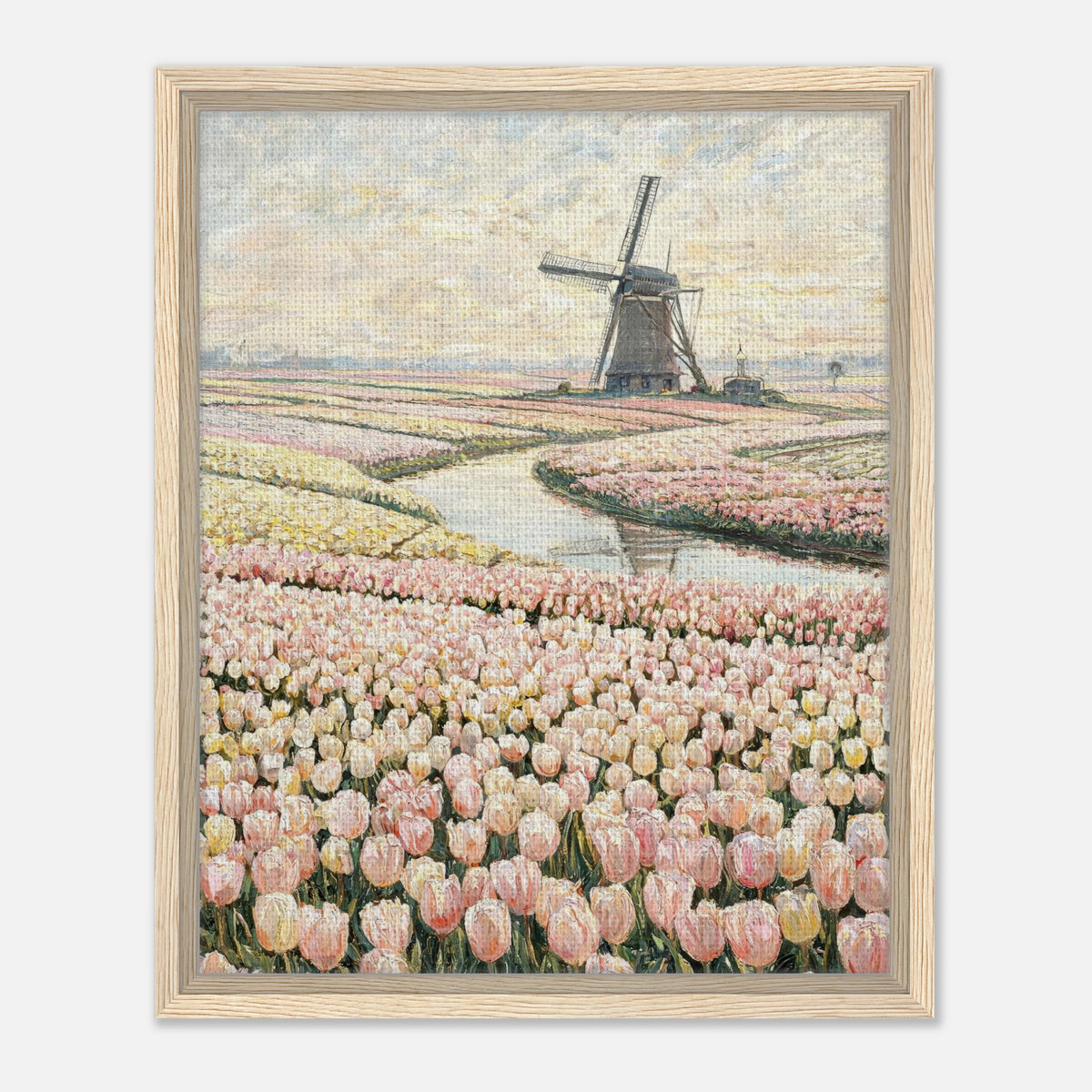 Dutch Tulip Fields & Windmill Impressionist Art Print