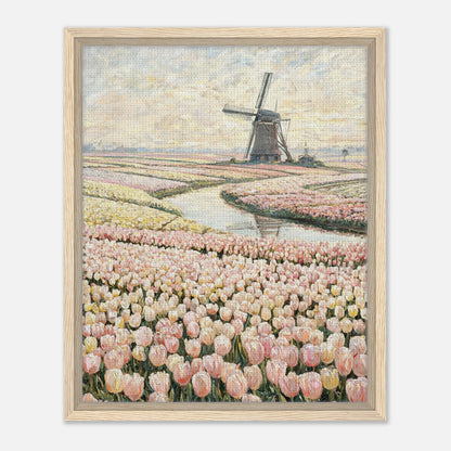 Dutch Tulip Fields & Windmill Impressionist Art Print