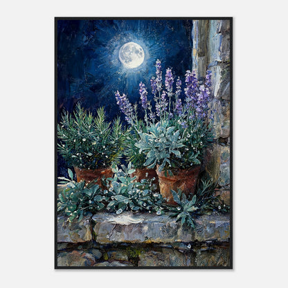 Moonlit Potted Lavender by Stone Window Impressionist Art Print