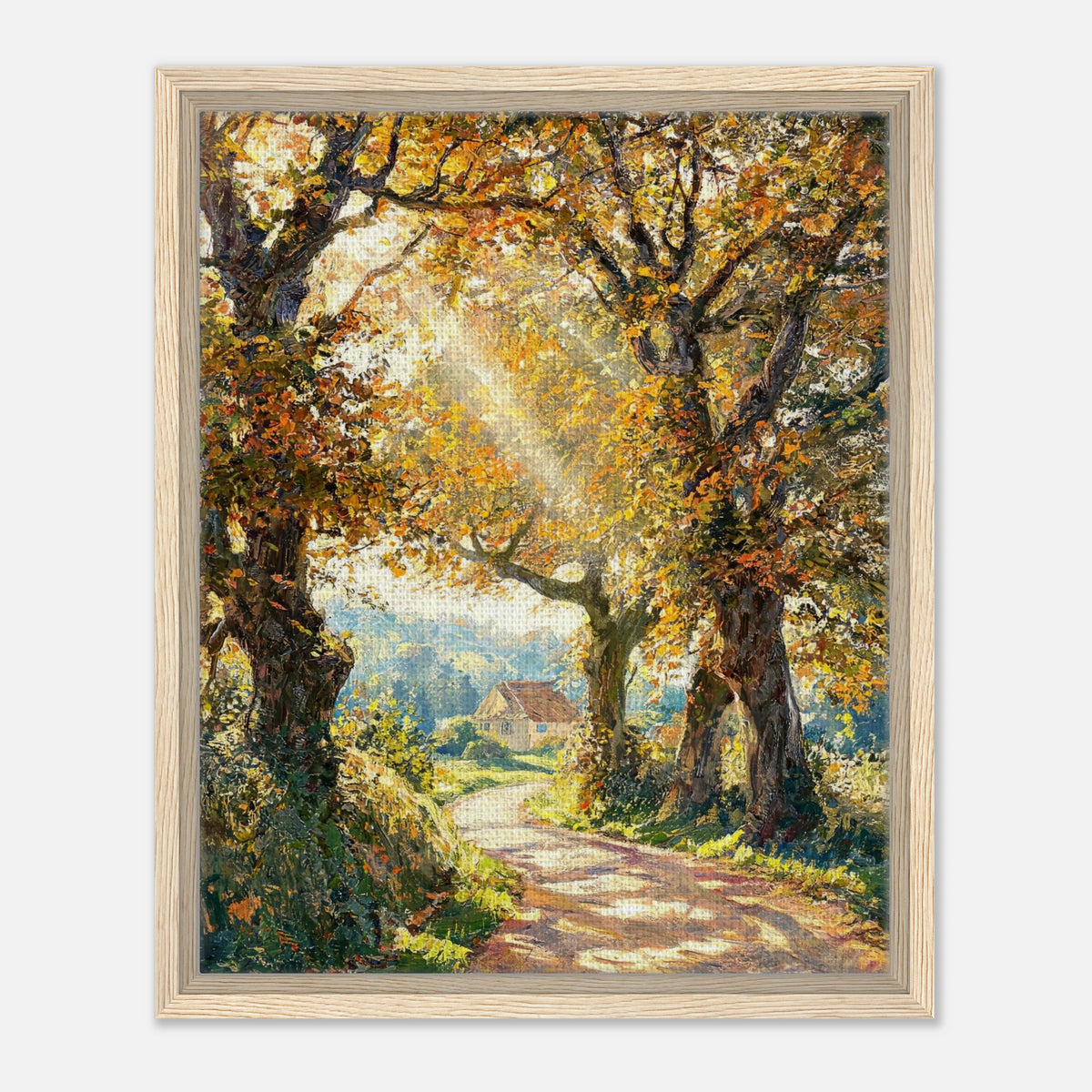 Sunlit Autumn Forest Path Impressionist Art Print