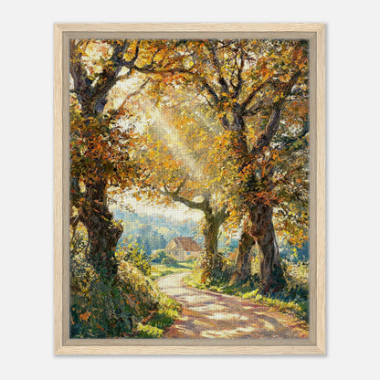Sunlit Autumn Forest Path Impressionist Art Print