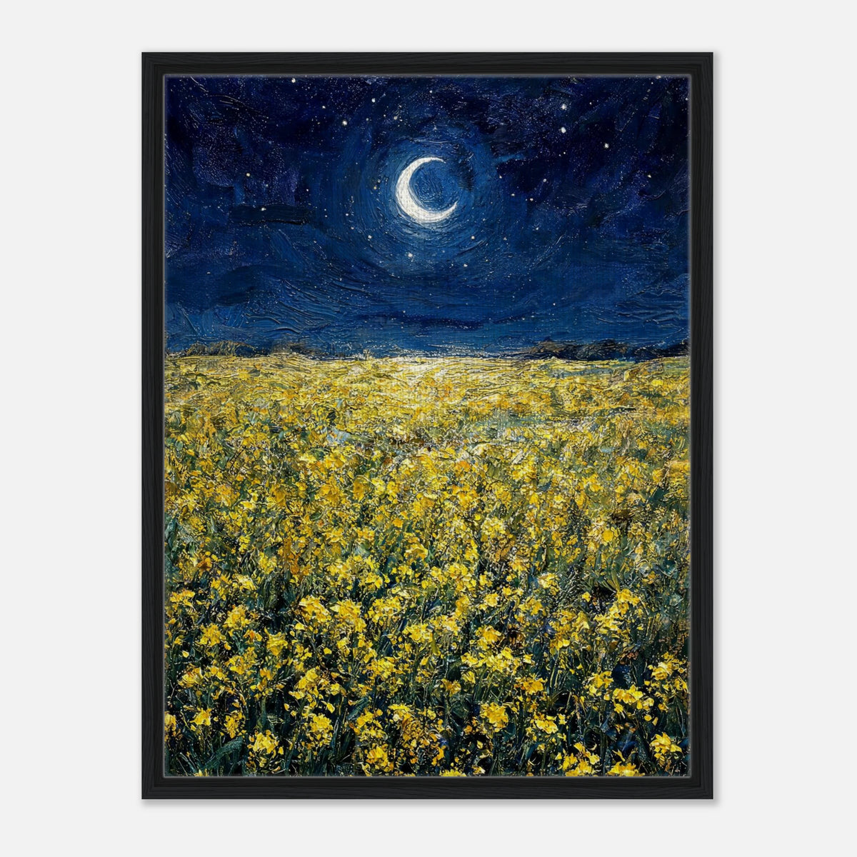 Moonlit Golden Wildflower Field Impressionist Art Print