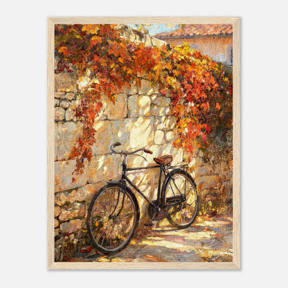 Autumn Vintage Bicycle Stone Wall Impressionist Art Print