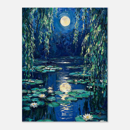 Moonlit Water Lilies Pond Impressionist Art Print