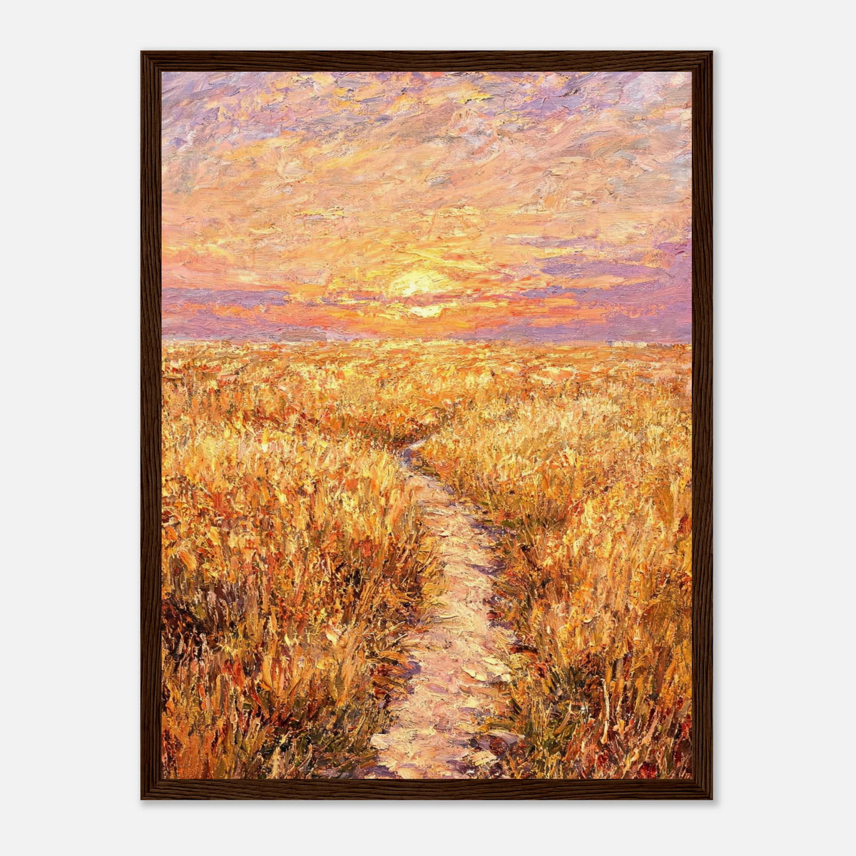 Golden Meadow at Sunset Impressionist Art Print