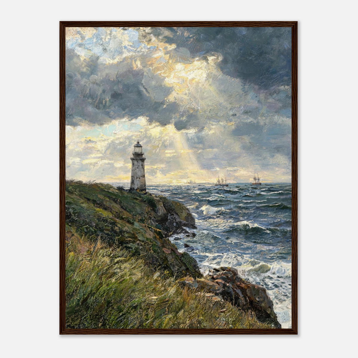 Coastal Lighthouse at Stormy Sunset Impressionist Art Print