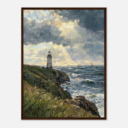 Coastal Lighthouse at Stormy Sunset Impressionist Art Print