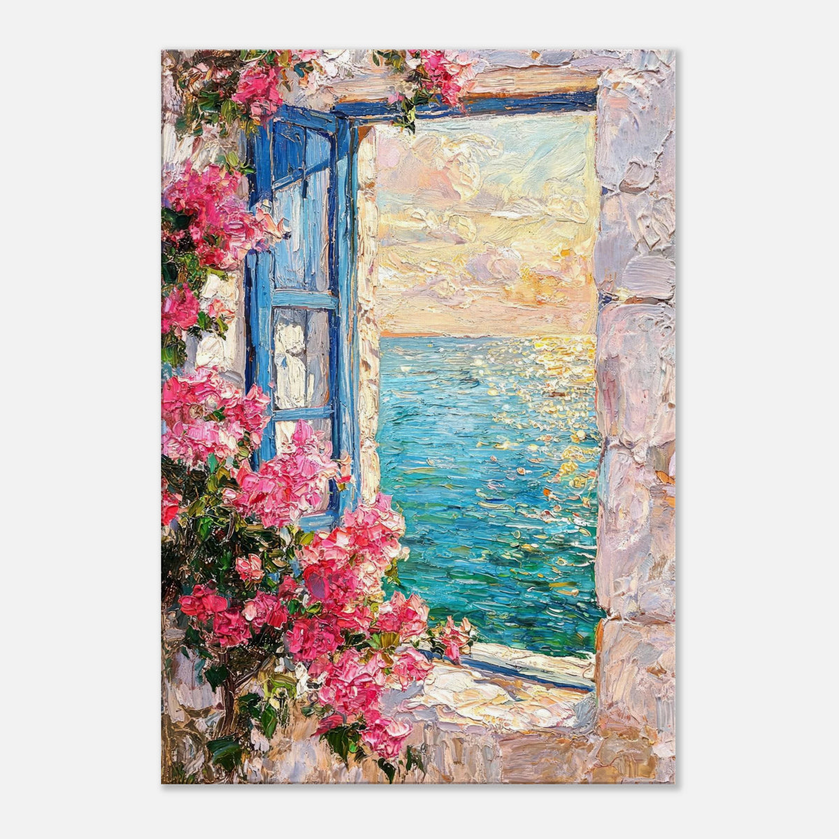 Mediterranean Sea Window Bougainvillea Impressionist Art Print