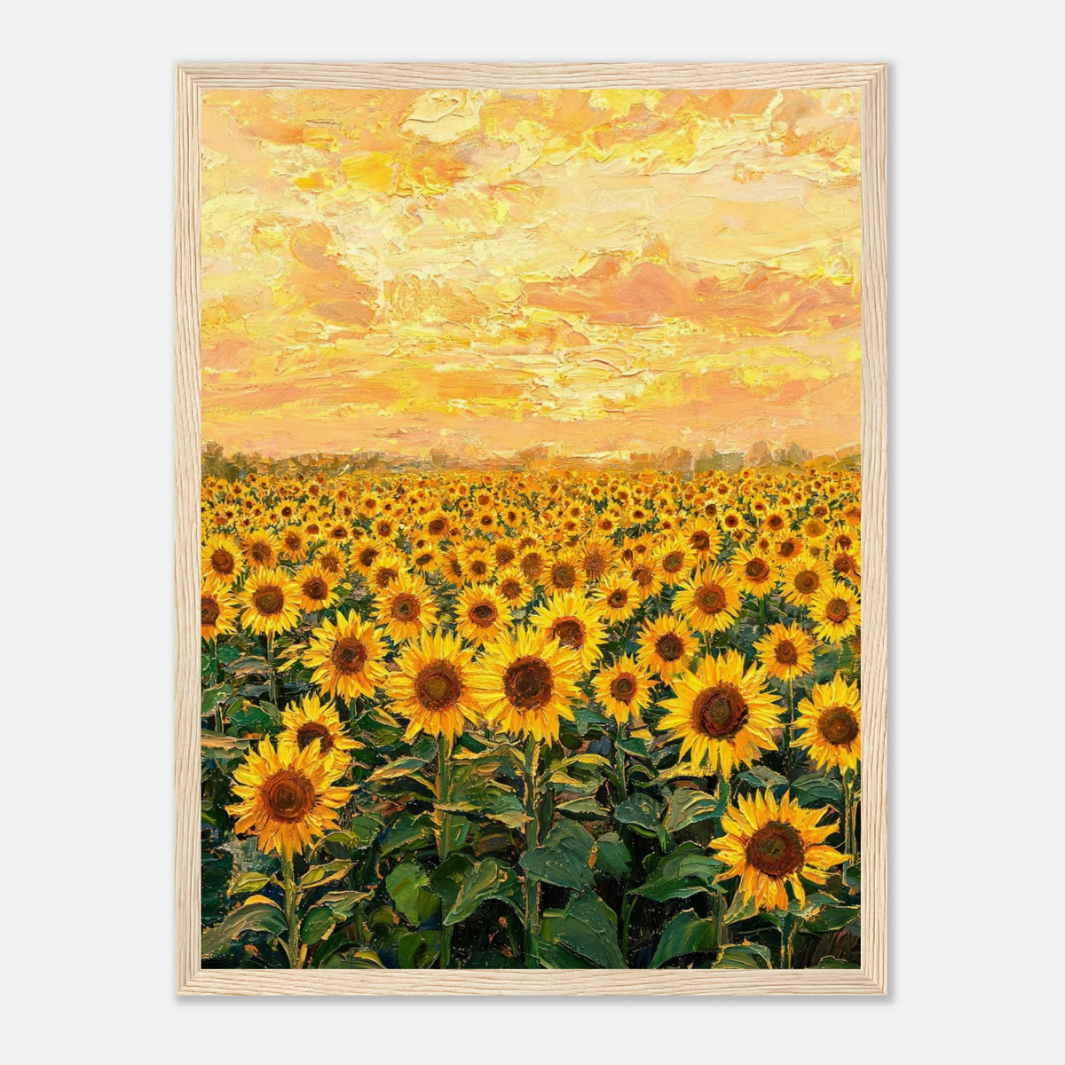 Golden Sunflower Field at Sunset Impressionist Art Print