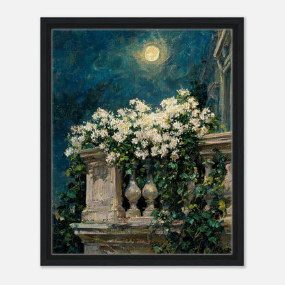 Moonlit White Blossoms Balcony Impressionist Art Print