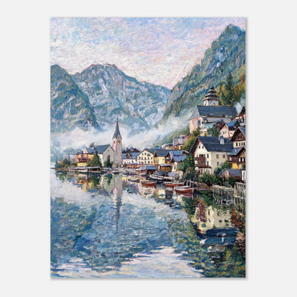 Alpine Lakeside Village Impressionist Art Print