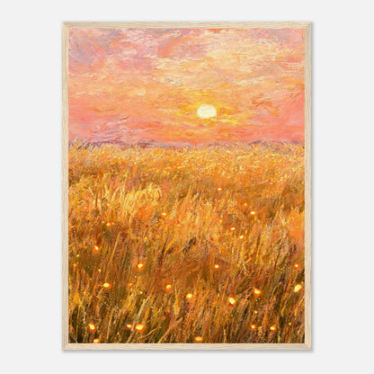 Golden Wheat Field at Sunset Impressionist Art Print