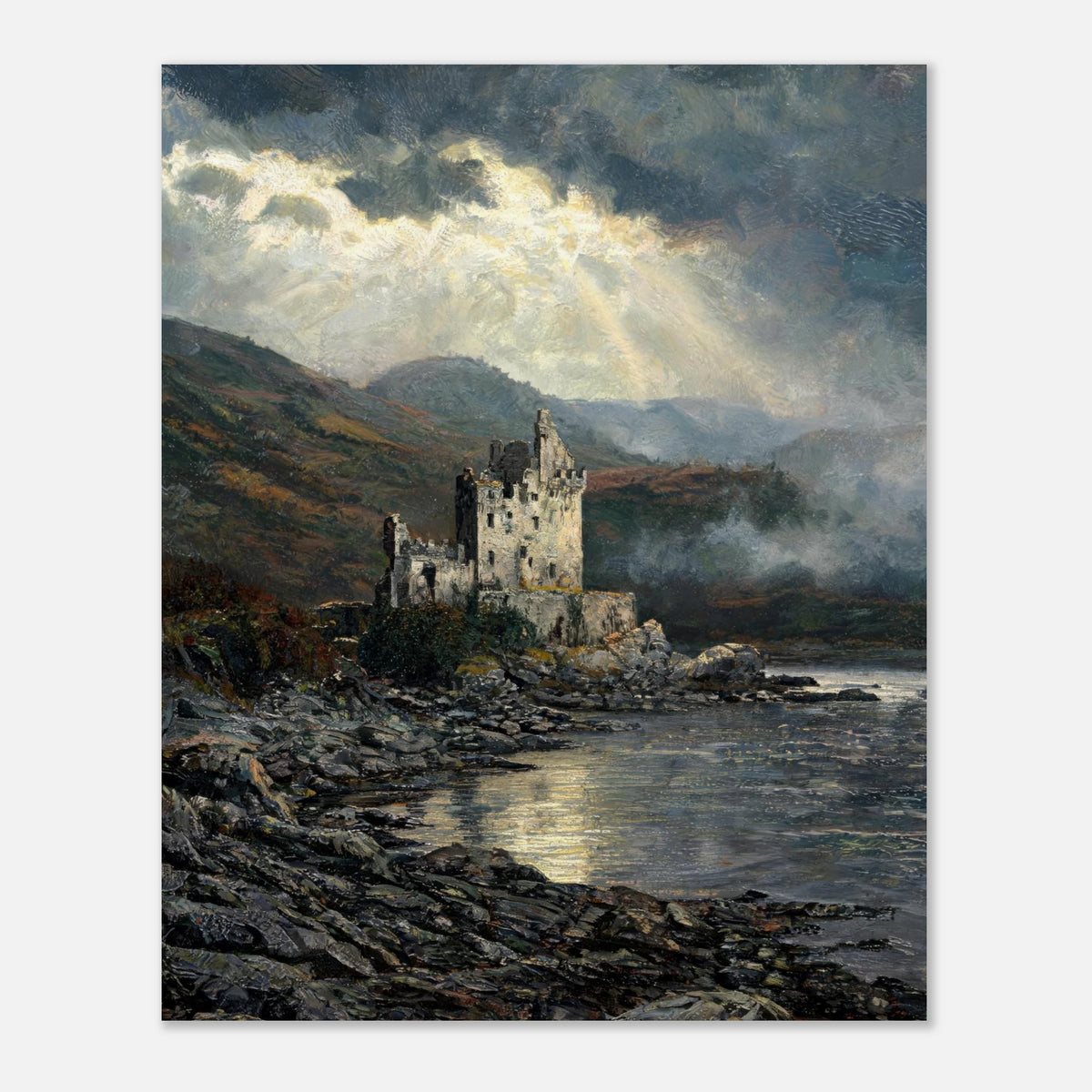 Historic Scottish Castle by Lakeside Impressionist Art Print