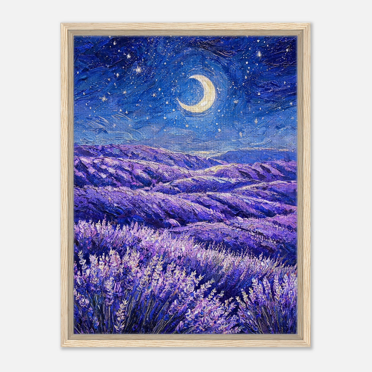 Moonlit Lavender Field at Night Impressionist Art Print