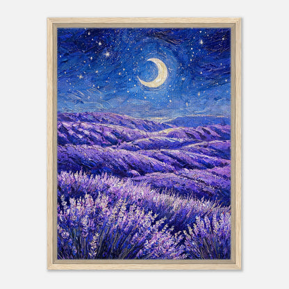 Moonlit Lavender Field at Night Impressionist Art Print