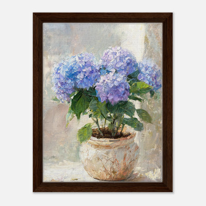 Blue Hydrangeas in Rustic Pot Impressionist Art Print