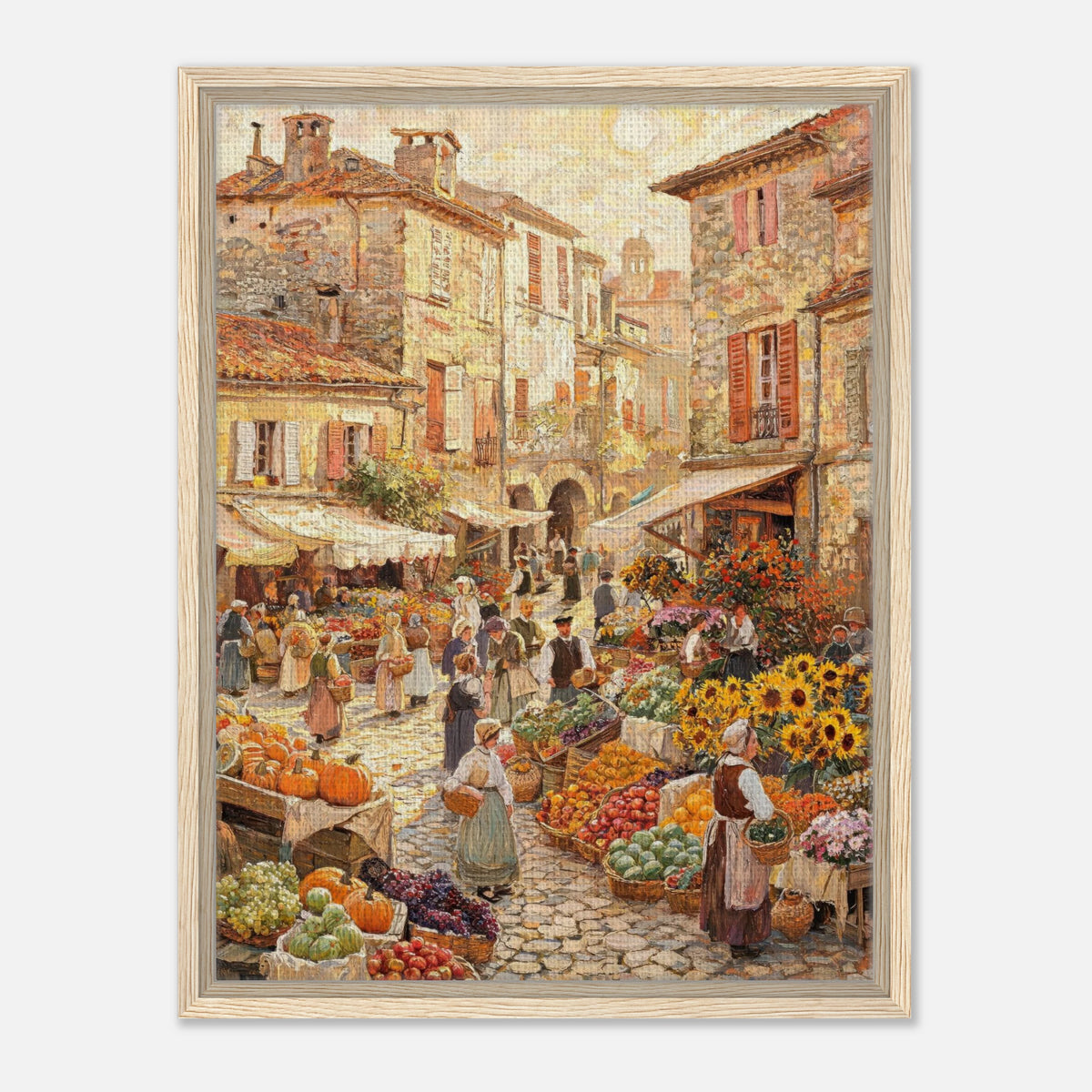 Autumn European Village Market Impressionist Art Print