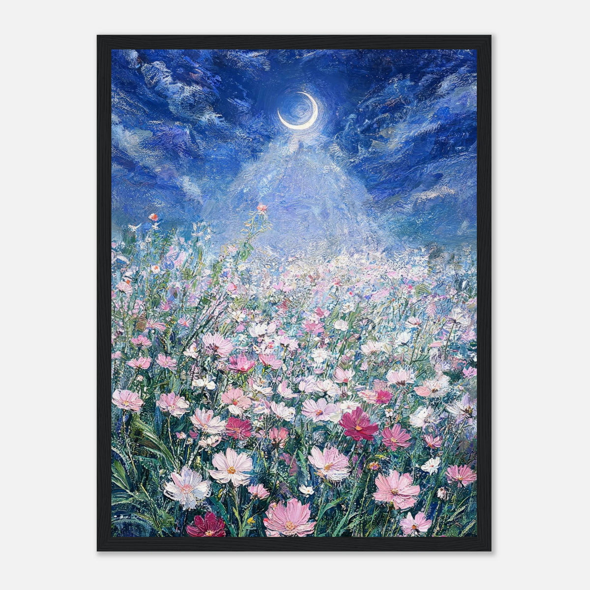 Moonlit Wild Cosmos Field Impressionist Art Print