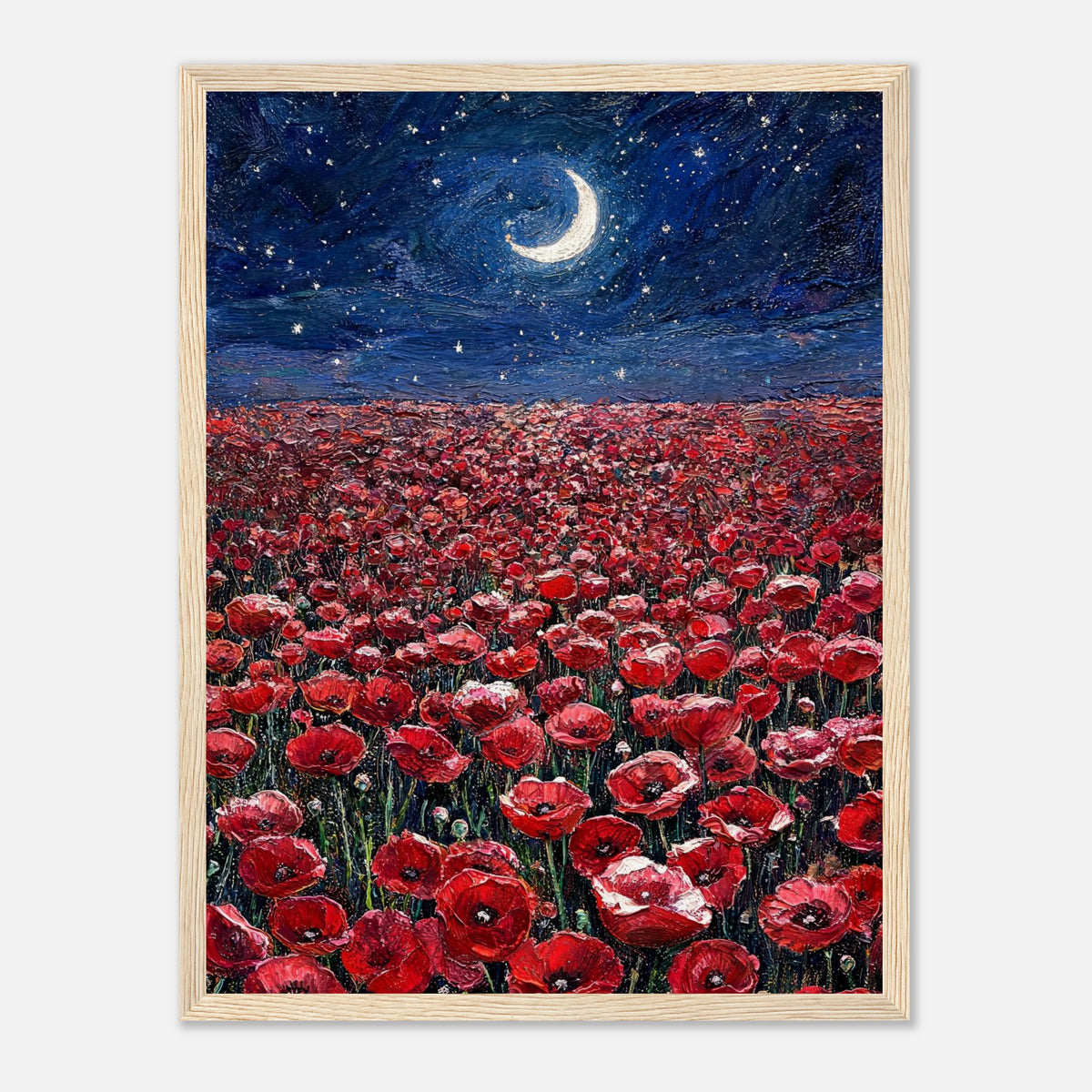 Moonlit Red Poppy Field Impressionist Art Print